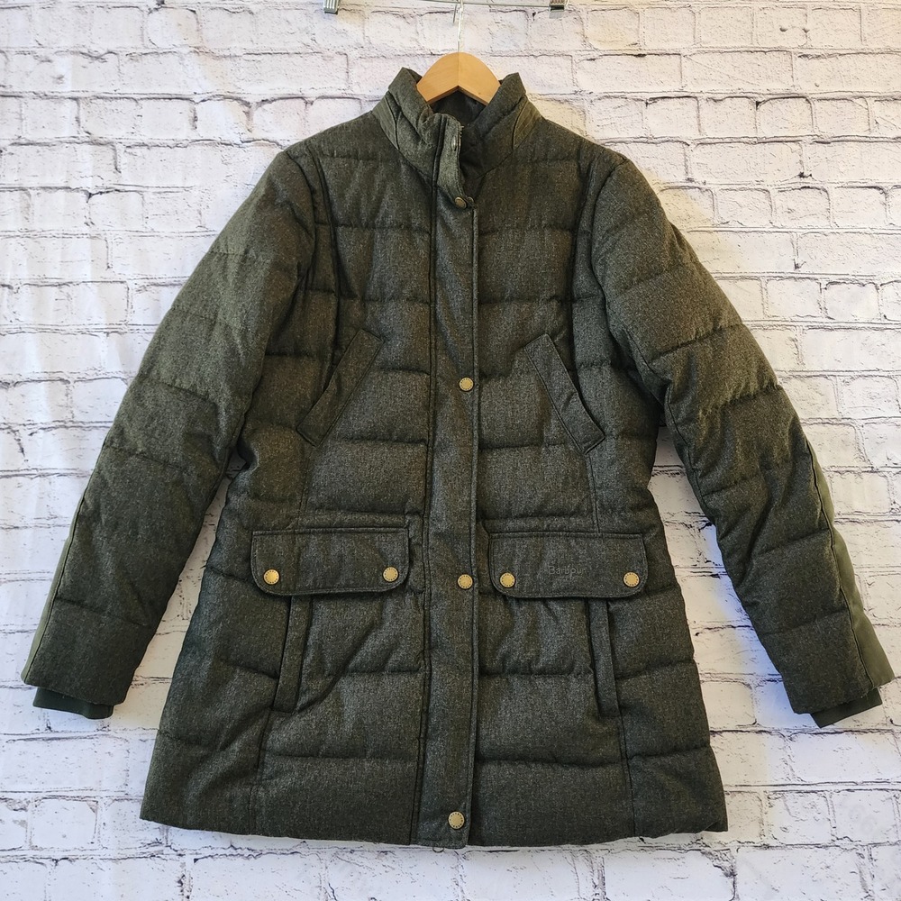 BARBOUR Women's Goldfinch Quilted Puffer Parka Jacket Green Size 8 US